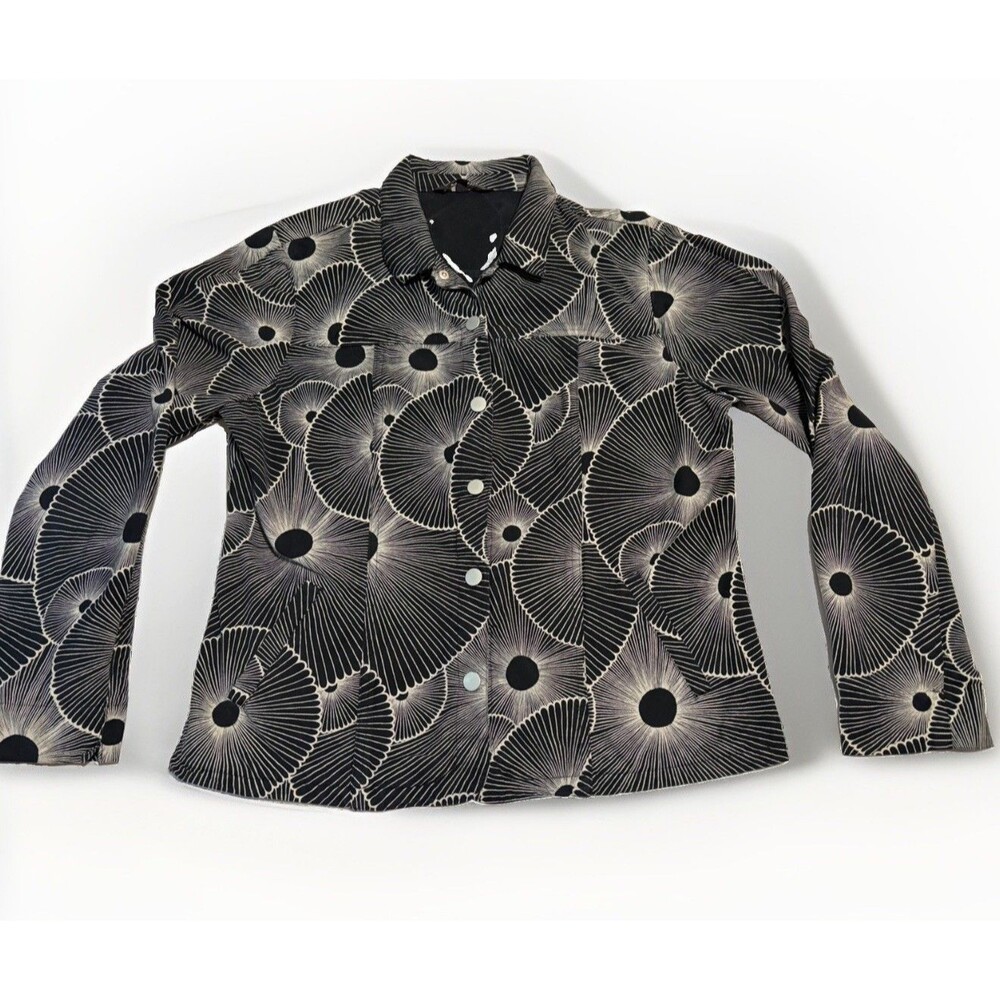 MARIMEKKO Jacket Black White Denim EUR 46 US 18 XL Floral Mika Piirainen Vintage